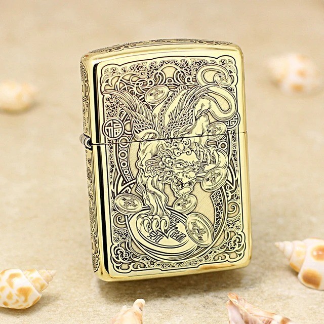 Korek Api Zippo Gold DragonPunk Engraved BEST QUALLITY ORI