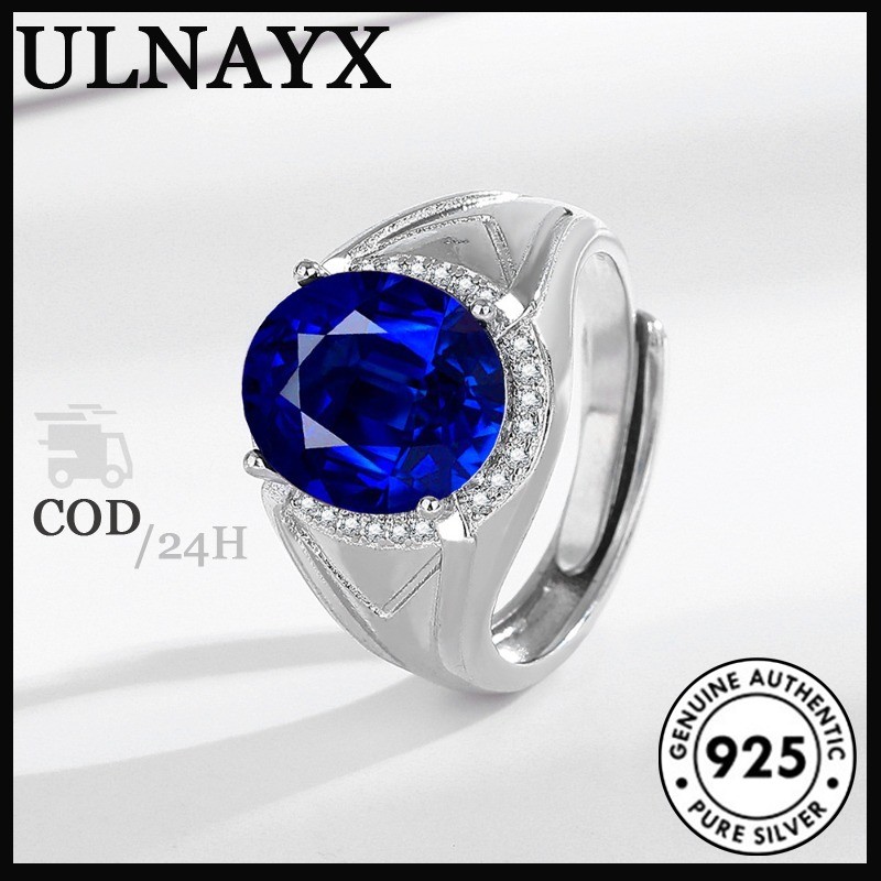 Cincin Pria Safir Inlaid S925 Fashion Pita Perak Pria