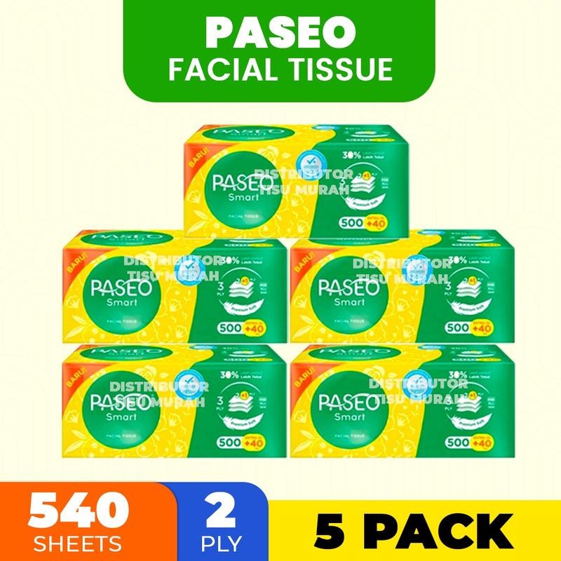 

(5 pcs) Tissue PASEO 500+40 Sheets 3 ply - Tisu Wajah Halus Lembut
