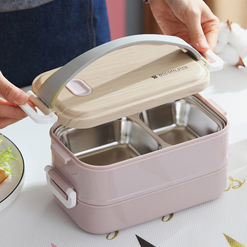 Steel 304 Bento Lunch boxStackable Stainless Lunch BoxKayu Jepang Lunch Box