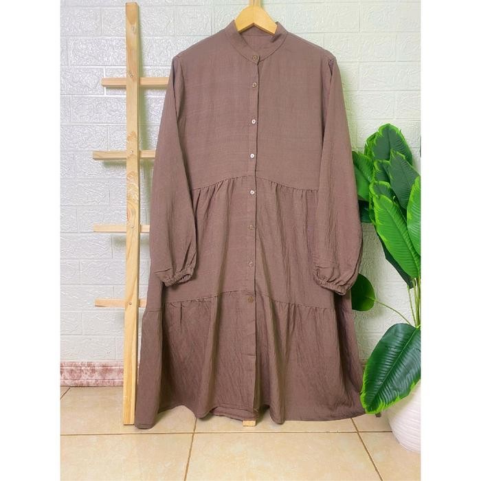 CLAIRE TUNIK POLOS POLO LINEN RUFFLE / ATASAN WANITA PANJANG Muslim Nyaman Muslim Nyaman - Putih, AL