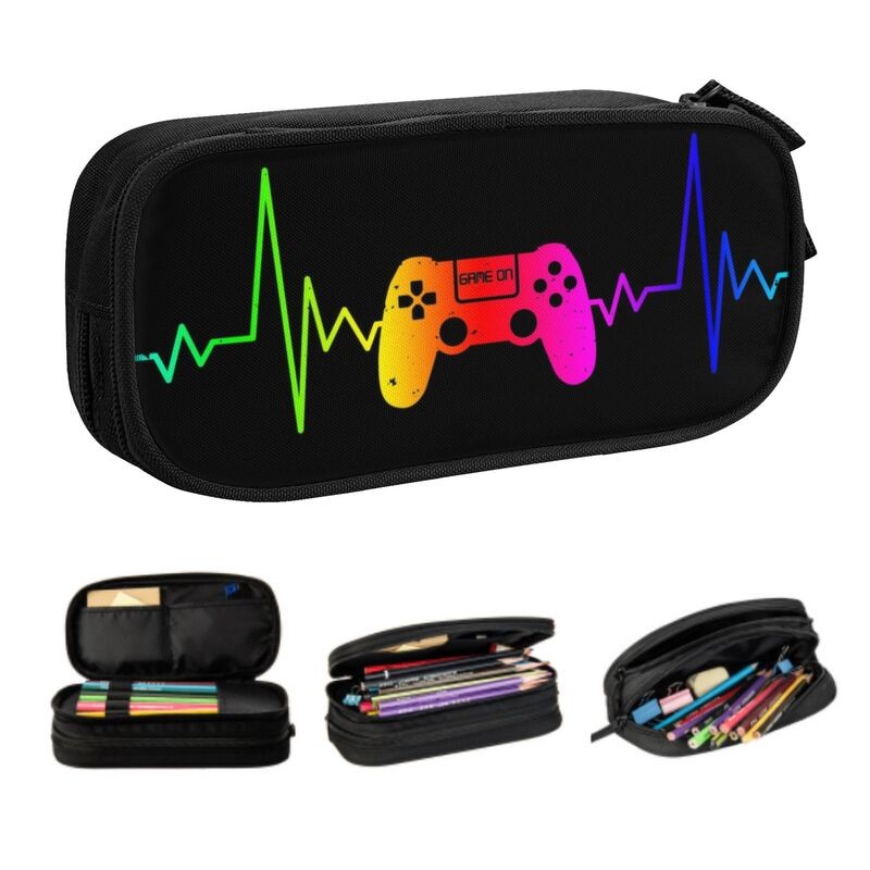 

Customized Game Controller Heartbeat Cute Pencil Case Girl Boy Large Capacity Video Gamer Pencil Box School Accessories