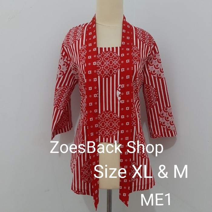 

Kebaya Kutu Baru Batik Katun Seri Merah Lengan 3/4 - ME1, L