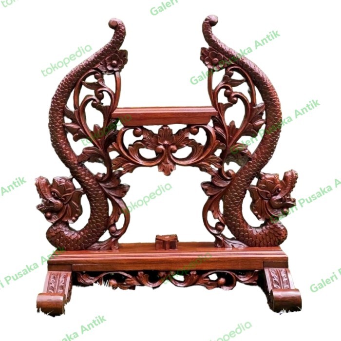 Jagrak Tempat Keris Isi 1 Ukiran Naga Sasra Kayu Jati Alusan