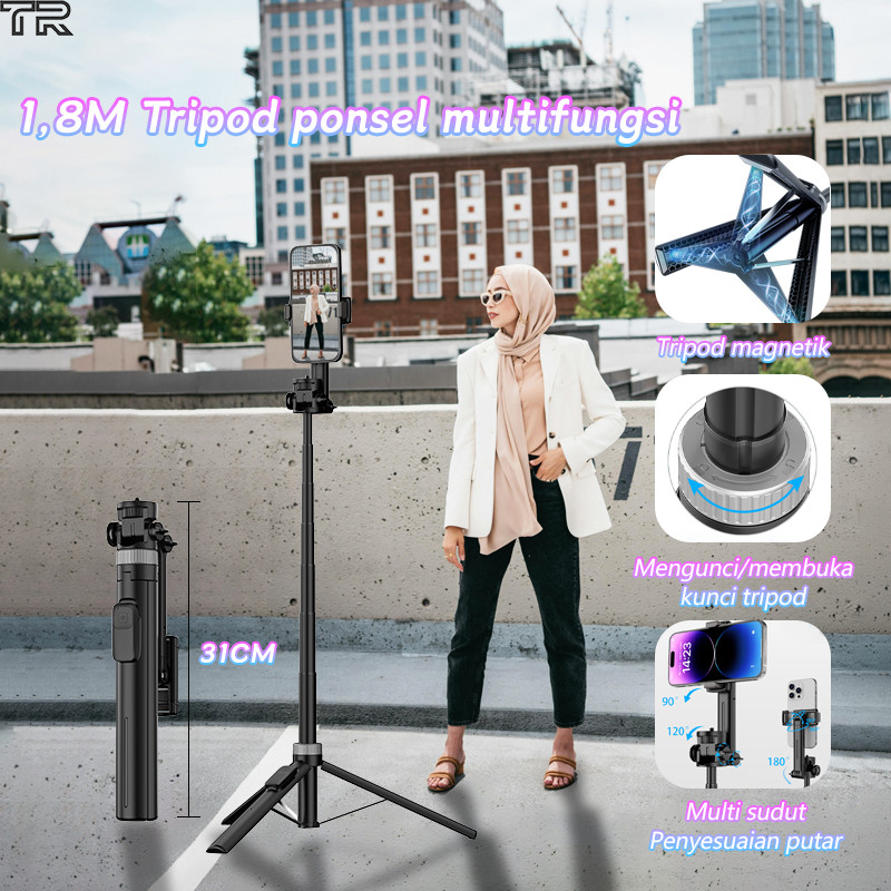 Trbest X60 Multifungsi 1.8 Meter Tongsis Tripod Selfie Stick HP Holder Aluminium Tripod Stand untuk 