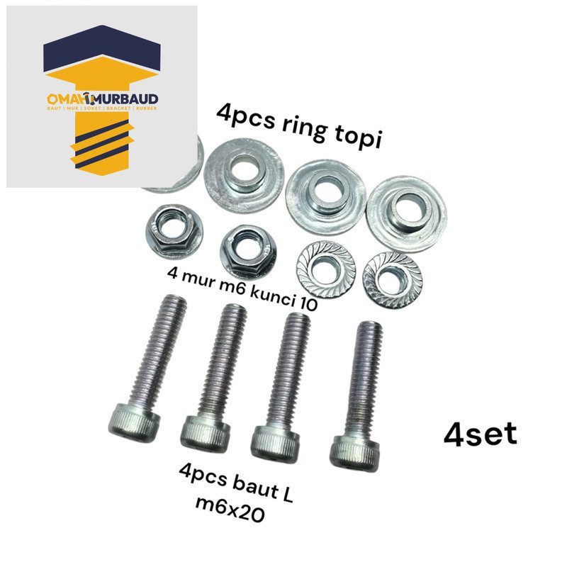 4set ring bos baut 10 L m6x20 mur m6 baut ring mur set plat nomer baut original