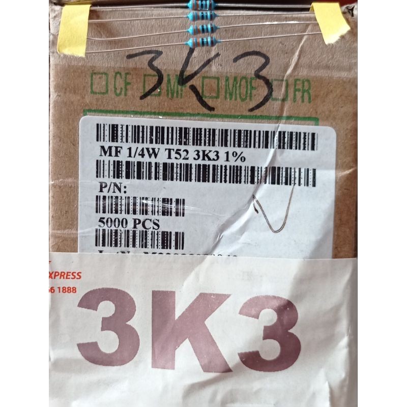 Resistor Metal 3K3  1/4Watt MF 1/4W T52-3K3-1% Resistor Taiwan