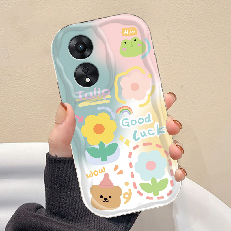 Casing hp OPPOA38/A18(4G)  Shell krim gelombang case pelangi bunga Carton cute animal pattern anti f