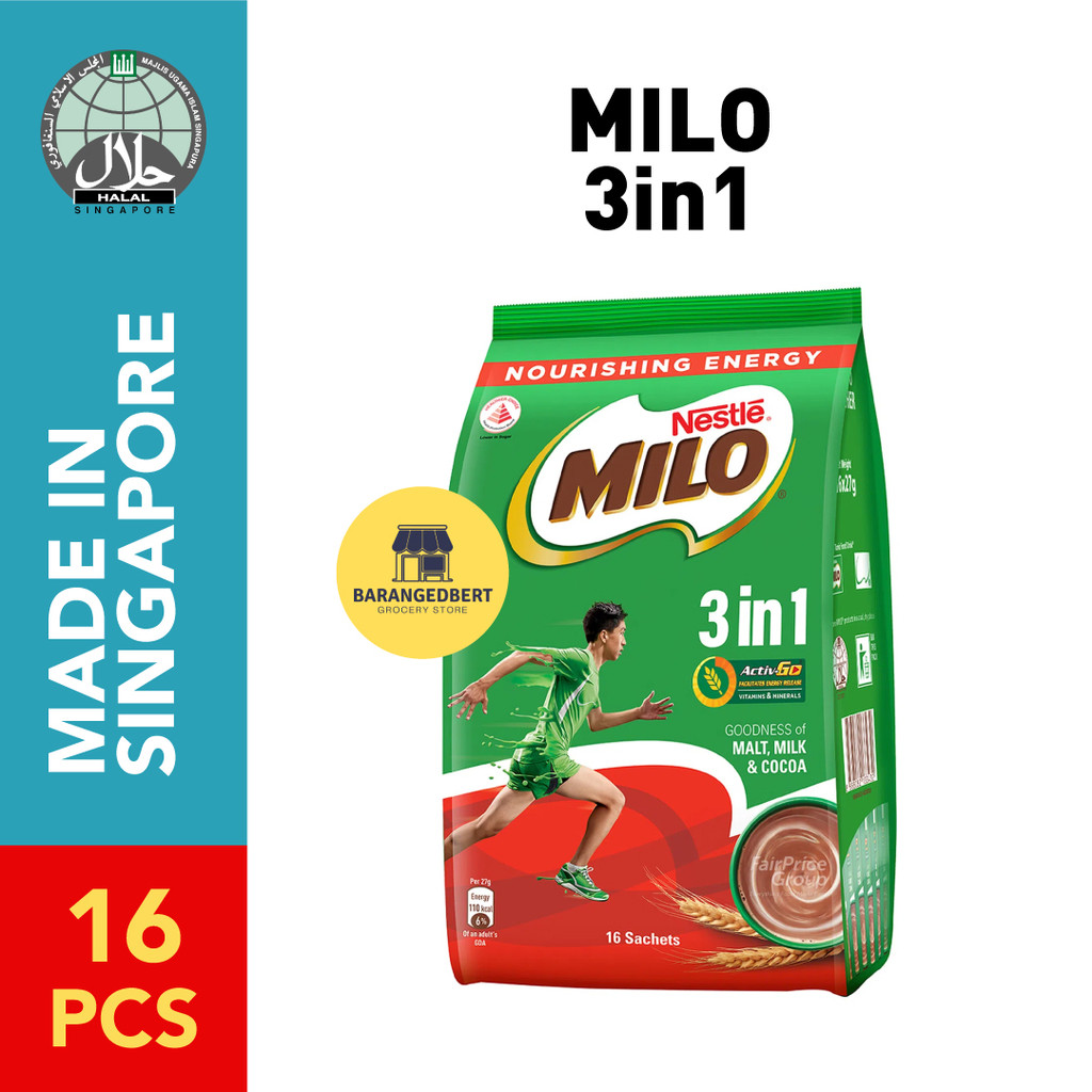 

NESTLE MILO 3in1 SINGAPORE Susu Bubuk Coklat Original Singapura bukan MILO Malaysia [HALAL] (16pcs)