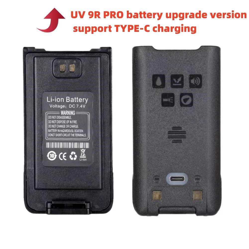 Waterproof Walkie Talkie Battery with Type-C Fast Charging for Baofeng UV9R Plus /UV9R Pro/UV9R ERA/