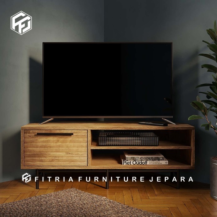 meja tv kayu jati kaki besi meja tv industrial