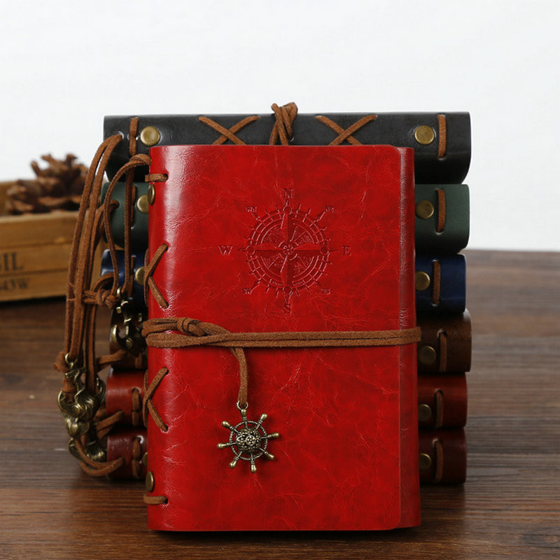 

1pc Vintage Spiral Notebook,creative Corsair Anchor Decoration design, PU Leather Loose-leaf Diary, Travel record book