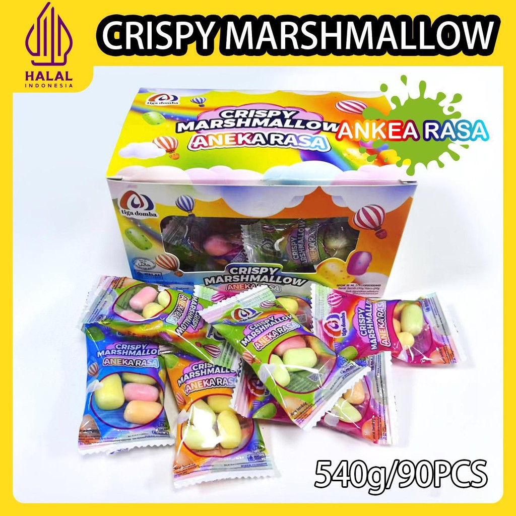 

Tiga domba 3 box 120 Pcs-Crispy Marshmallow-Aneka Rasa Buah Food rasa Buah Fruity Manis Snack Makanan