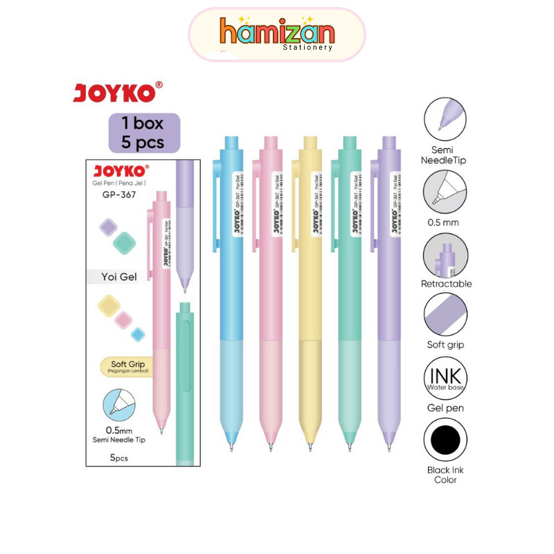 

( 1 pack = 5 pcs ) Retractable Pulpen Joyko Yoi Gel / Gel Pen Cetrek / Bolpen jel GP-367 0.5mm Joyko Gel Pen Pulpen Pena Joyko GP-367 Yoi Gel 0.5 mm Murah Berkualitas