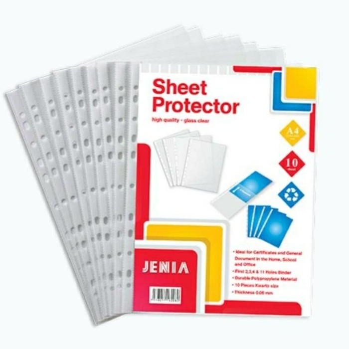 

sheet protector jenia ukuran a4 ( 1 pak isi 10 lembar)
