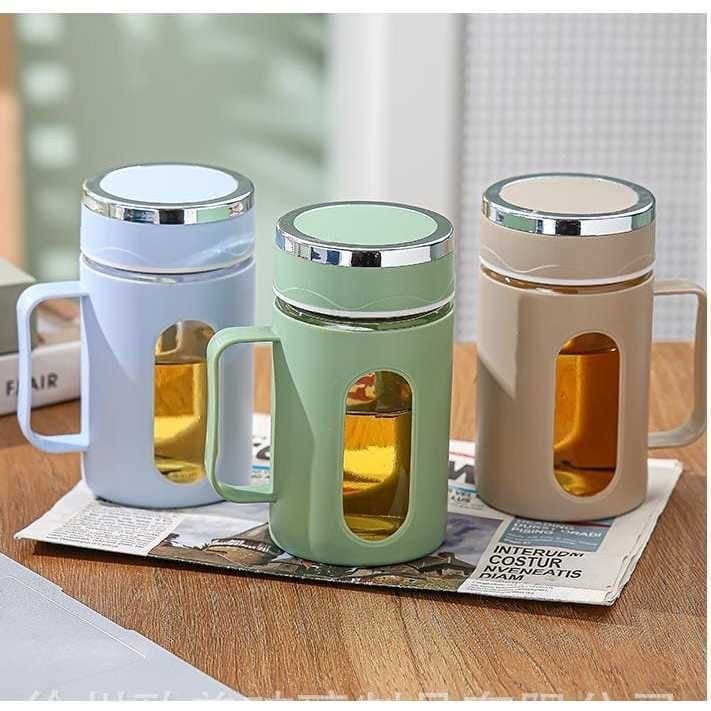 Cangkir Tutup Mug Kaca Gelas Aesthetic 500ML - Cangkir Kopi / Cangkir Cafe 500ML