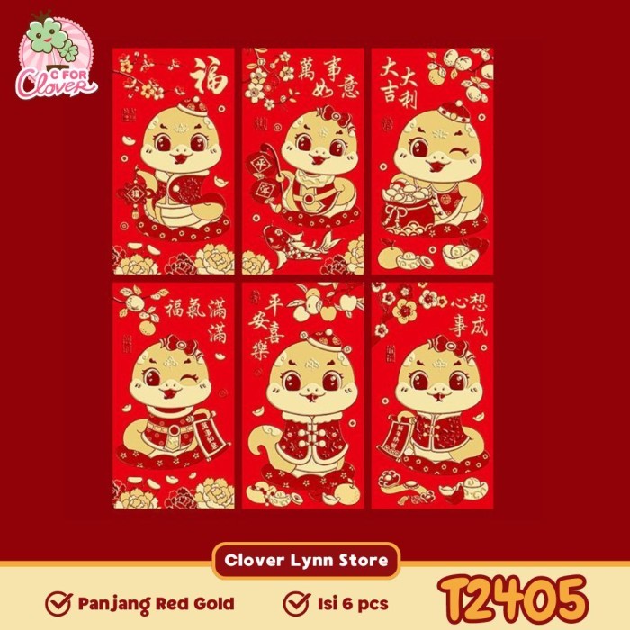 

ANGPAO SNAKE RED GOLD PANJANG ISI 6 PCS IMLEK 2025 amplop tahun baru - PJG T2405 RED