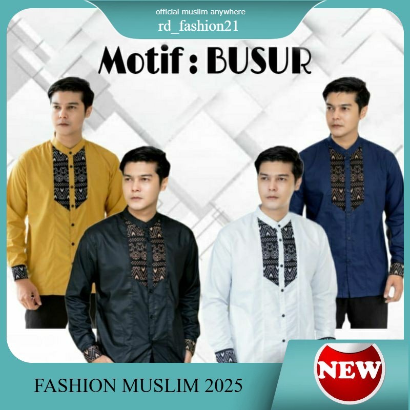 Baju Koko Hadroh Lengan Panjang Terbaru Kombinasi Batik Motif Busur Kemeja Koko Katun Sragam Hadroh 