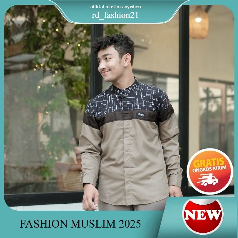Baju Kemeja koko Original Elrumi Motif Senopati Koko Kombinasi Batik Pria Dewasa Majelis Lebaran