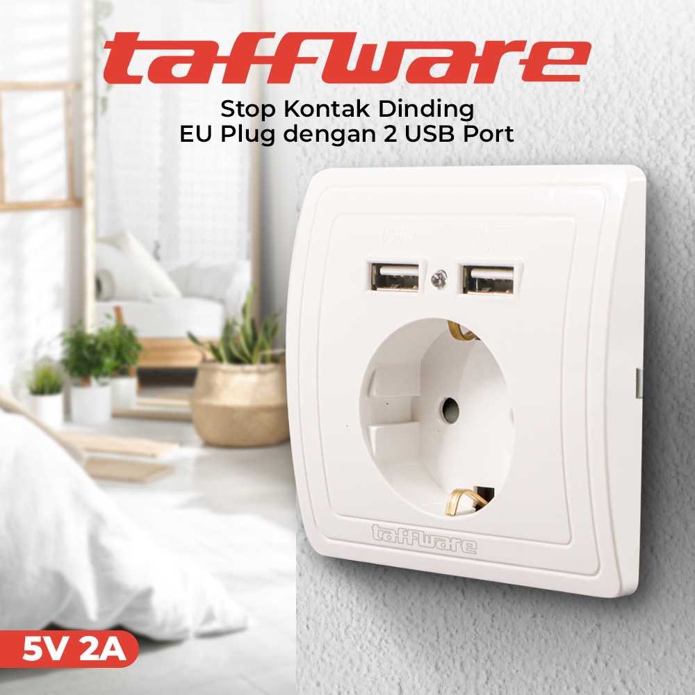 Taffware Stop Kontak Dinding EU Plug dengan 2 USB Port / Stop Kontak Listrik Colokan Dinding 2 USB S