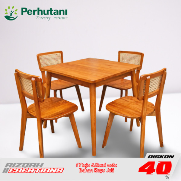Kursi dan Meja Makan Satu Set Model Minimalis Kombinasi Rotan Cocok Untuk Restoran Cafe Dan Rumah Ma