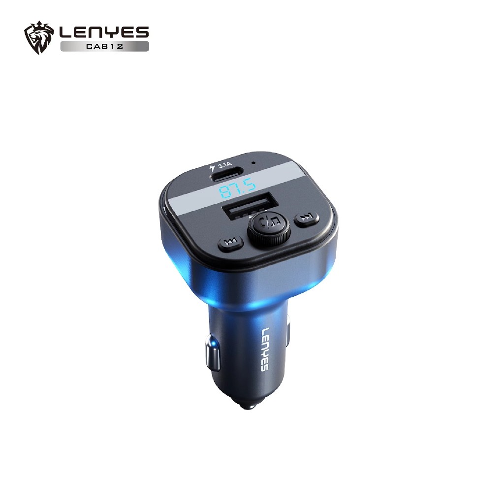 Adaptor Mobil LENYES CA812 Car Charger FM Transmitter Bluetooth 5.3 Modulator Dual Port USB + Type C With Mic