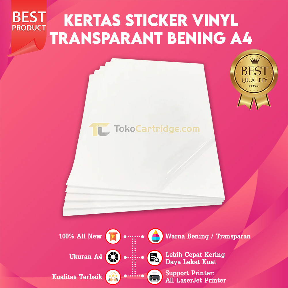 Kertas Vinyl Sticker Transparant 1 lmbr A4, Stiker Bening, Kertas Stiker Kertas Transparan Lembaran 