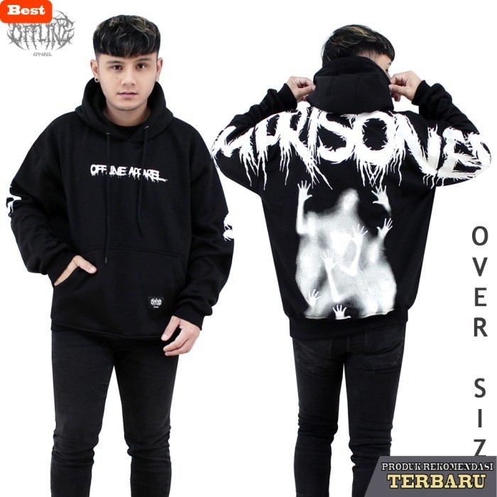hoodie pria keren OFFLINE Hoodie Jumper OVERSIZE IMPRISONED / BRAND LOKAL / hoodie cowok - Hitam, XL