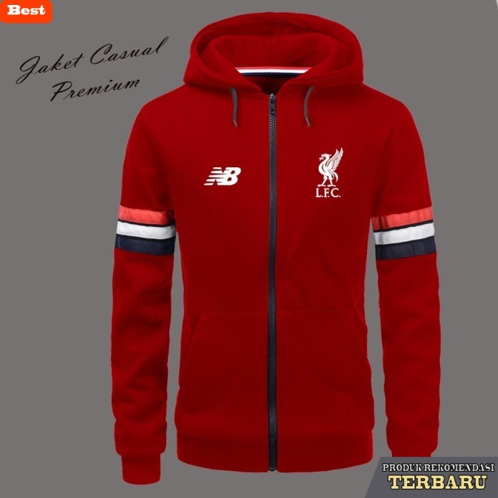 hoodie pria keren Jaket Hoodie Kupluk Distro Pria Terbaru Logo Liverpool Bahan Adem,Ori - Hitam, S
