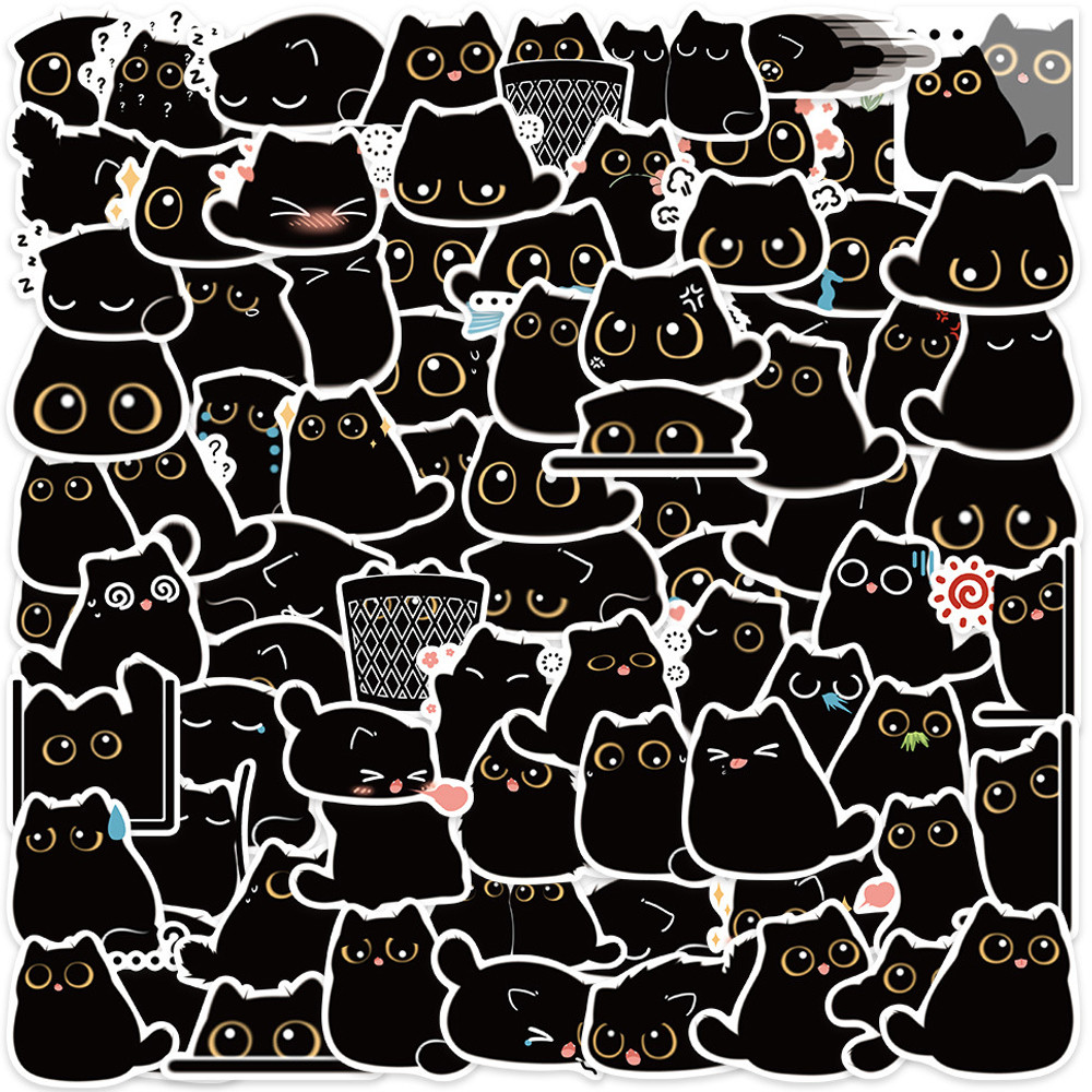 

10/20/40/80PCS Black Cat Cute Kawaii Stickers Vintage For DIY Notebook Guitar Scrapbooking Motorcycle Luggage Graffiti Decals