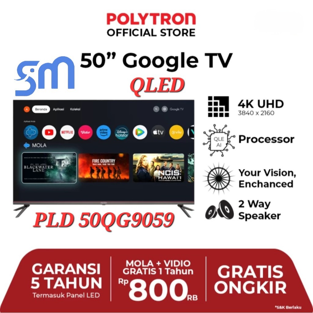 QLED TV Polytron PLD 50QG9059 50 inch LED Google Smart TV EQLED
