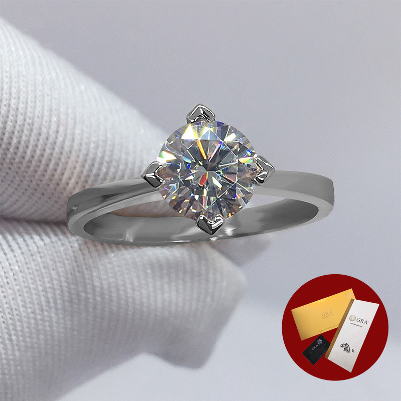 (Free Gra Certificate) Cincin Terbuka Moissanite PT950 Platinum Untuk Wanita