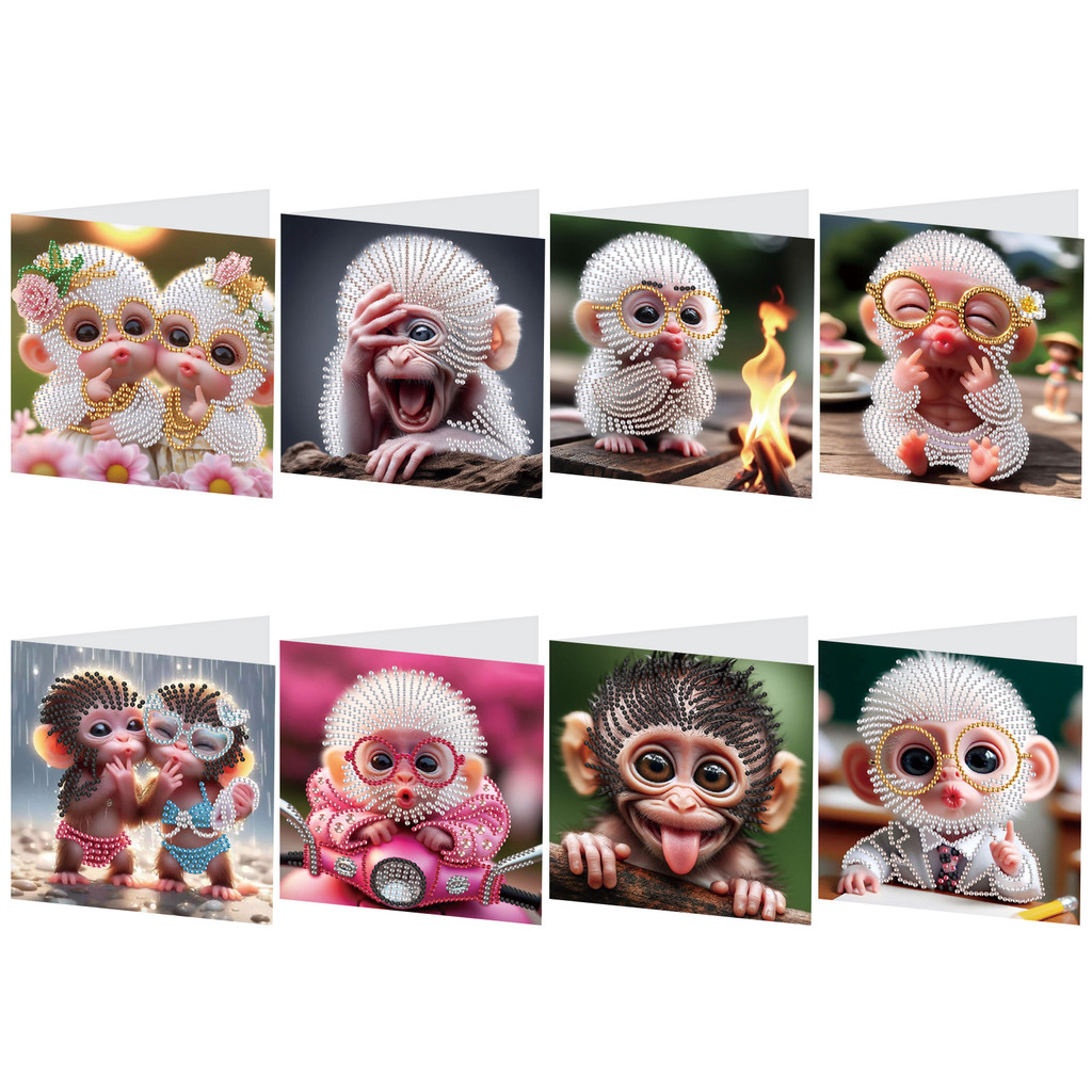 

Irregular Shaped Diamonds Painting, Monkey Themed Diamond Painting Greeting Card Kit, DIY Handcraft for Relatives and Friends