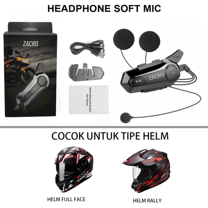 [[Promo]]BEST SELLER ZACRO E1 Intercom Helm Bluetooth 5.0 FM Radio Waterproof IPX 6 Pairing Dua Arah