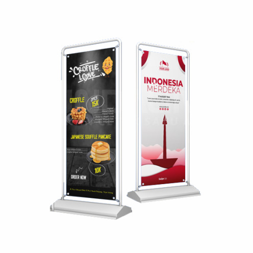 Cetak Door Banner/X Banner Rangka Besi Standing Banner Promosi Toko Custom