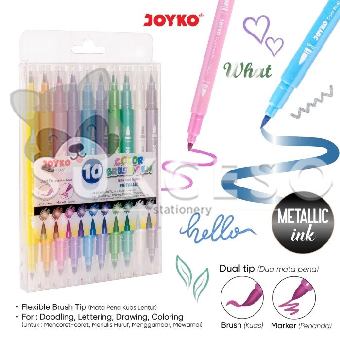 

JOYKO Color Brush Pen CLP-061 Dual Tip Marker 10 Warna Metallic Murah