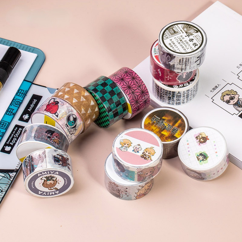 

Genshin Impact Paimon Arknights gui mie zhi ren anime washi tape sticker Kawaii cute stationary supplies GenshinImpact
