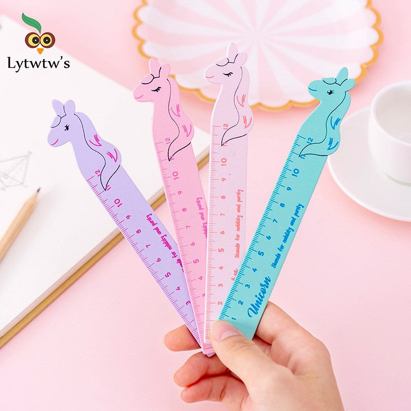 

1 Pcs Lytwtw's Kawaii Accessories Cartoon Unicorn Woolden Measuring Straight Ruler Student School Office Supplies Stationery