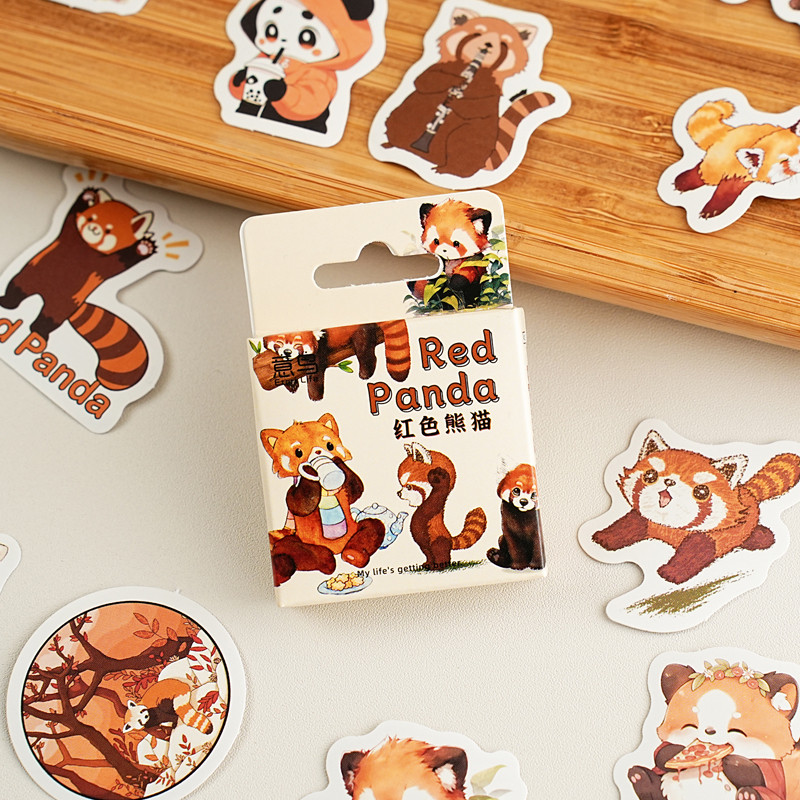 

46PCS Cute Red Panda Paper Small Sticky Sticker Aesthetic DIY Decoration Scrapbooking Stationery Hand Accounting Supplies