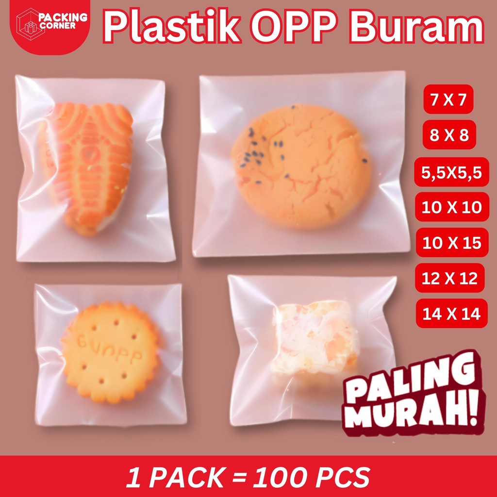 TN17 100 PCS Plastik OPP Lem Doff 5.5x5.5 7x7 8x8 10x10 10x15 12x12 14x14 Kantong Kemasan Kue Roti