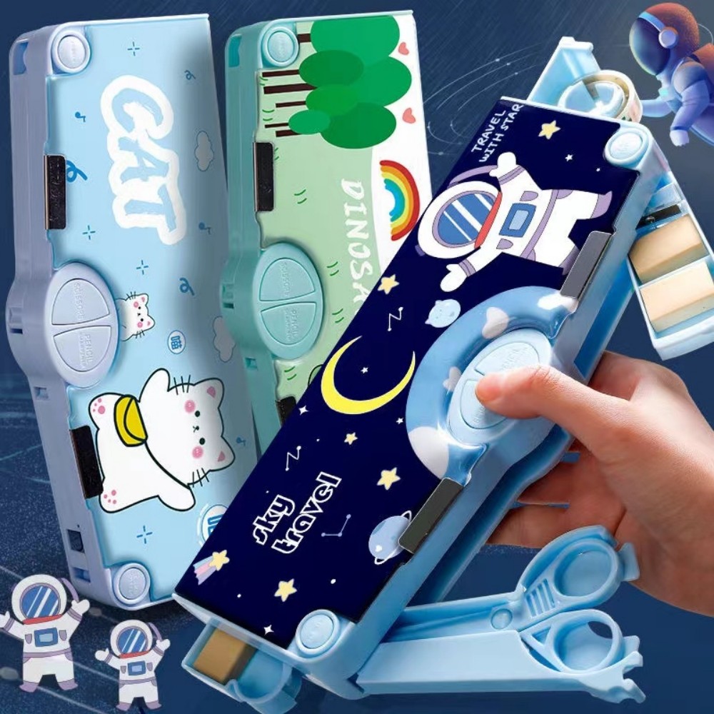 

Mechanical Deformable cute pencil case with pen ert multifunctional key switch cartoon plastic school stationery storage box