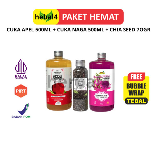 

Paket Diet Kesehatan Kulit 3 In 1 Paket Hemat 500ml Cuka Apel , 500ml Cuka Naga , Chiaa Seed 70 Gr naga