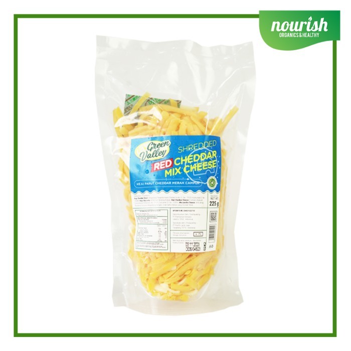 

Green Valley Shredded Red Cheddar Mix Cheese, HALAL/ REAL CHEDDAR 225g