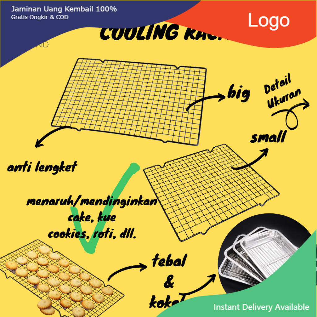 Cooling Rack Single Rak Untuk Pendingin Tatakan Kue Cake Cookies Baking Cooling Rak Dan Wadah Peniri