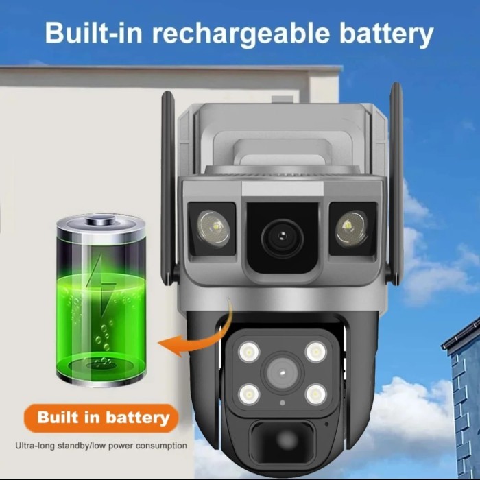 New Kamera Cctv PTZ Outdoor SIM card Cctv panel Surya solar Cell 4G lensa 3 kamera App V380PRO FULL 