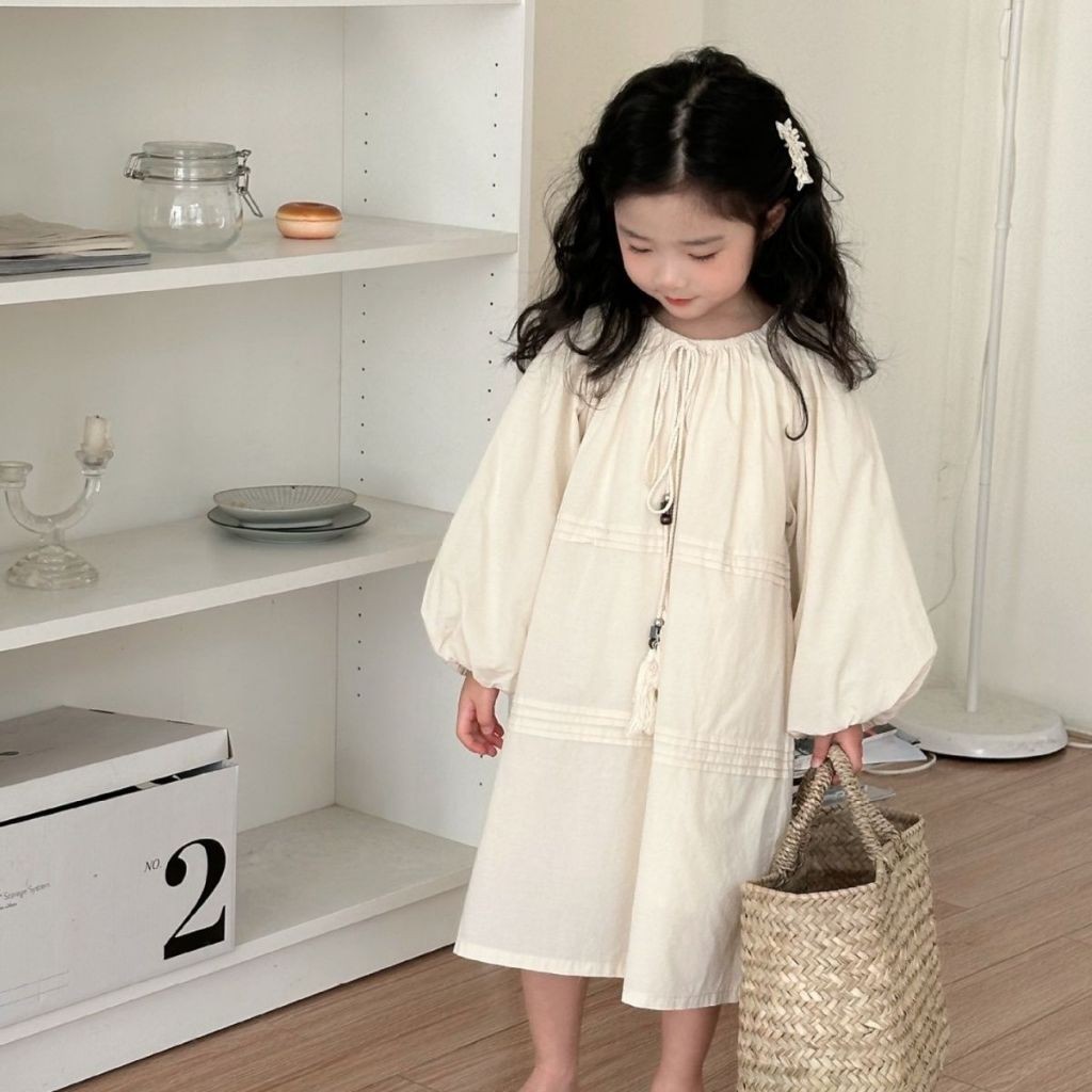 Korea Style Dress Pricess Anak Perempuan Dress Panjang Vintage and Bohemian Style Dress Anak Klasik 
