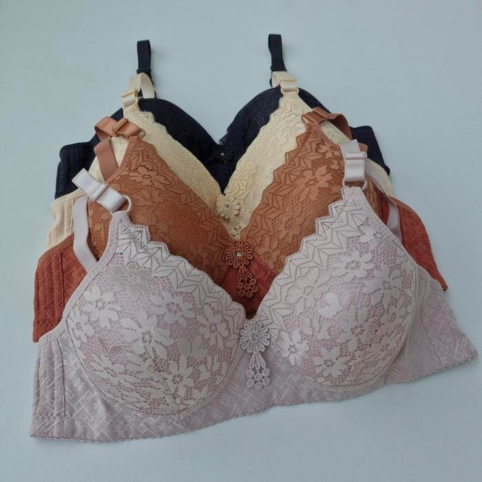 3 Pcs Bh Wanita Katun Busa Tipis Bra Motif Bunga Tanpa Kawat Dapat Celana Dalam Dewasa - 3 Pcs Rando