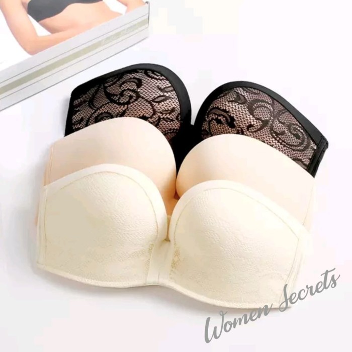 Basic Strapless Bra / push up bra tanpa tali - Black Lace, 34