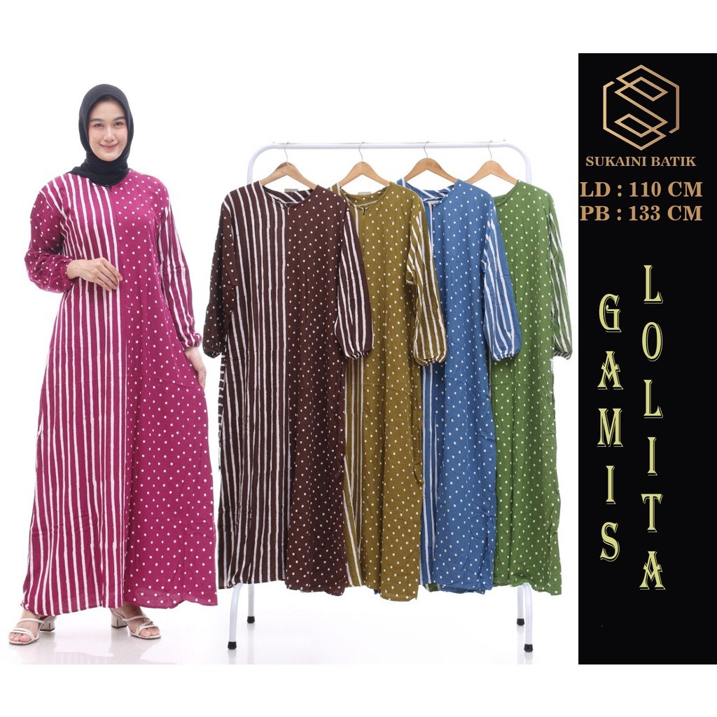 NANTARSHOP gamis sukaini batik terbaru daster kekinian lengan panjang kerut tali samping gamis batik