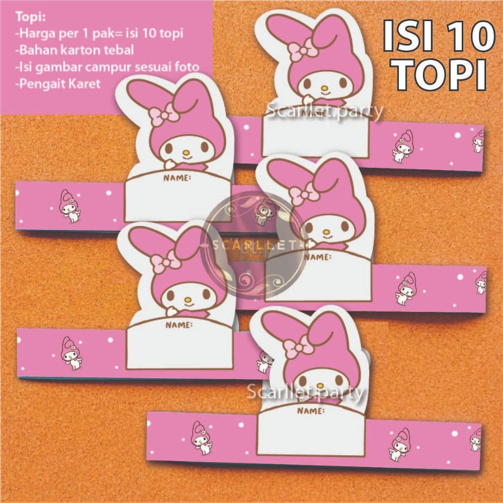 READY STOK TOPI MY MELODY ISI 10 TOPI ULANG TAHUN PLASTIK SNACK GOODIE BAG ULANG TAHUN ULTAH ANAK HA